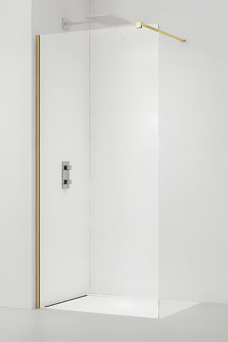 SAT Walk-in sprchová zástěna Walk-In 150 cm v mosazném provedení s čirým sklem a úpravou Easy Clean