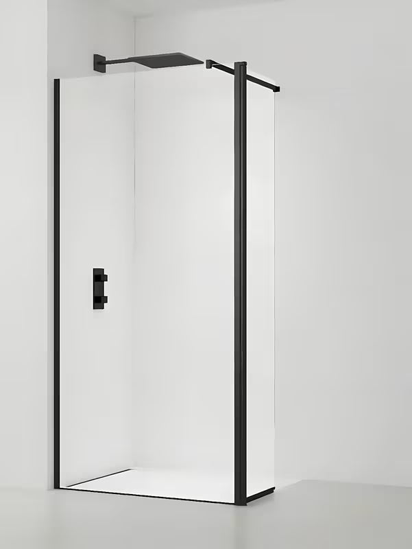 Črna walk-in tuš stena SAT Walk-in 60 cm s prozornim steklom in površinsko obdelavo EasyClean.