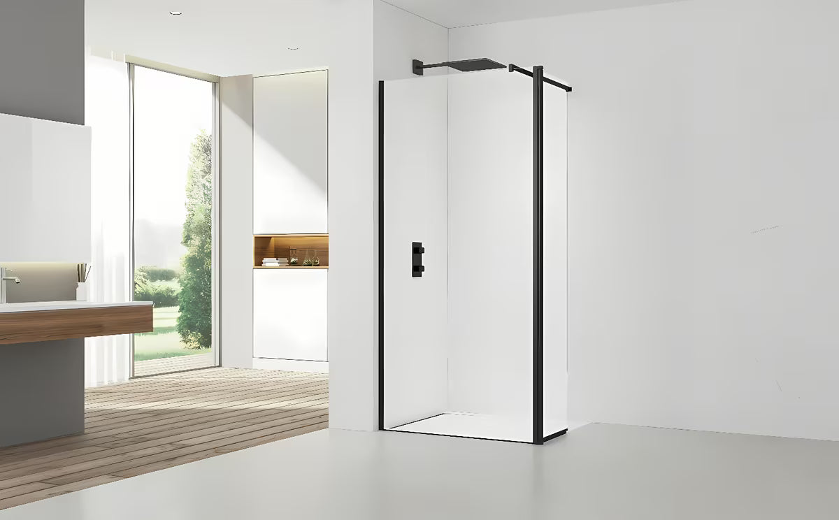 Črna walk-in tuš stena SAT Walk-in 60 cm s prozornim steklom in površinsko obdelavo EasyClean.