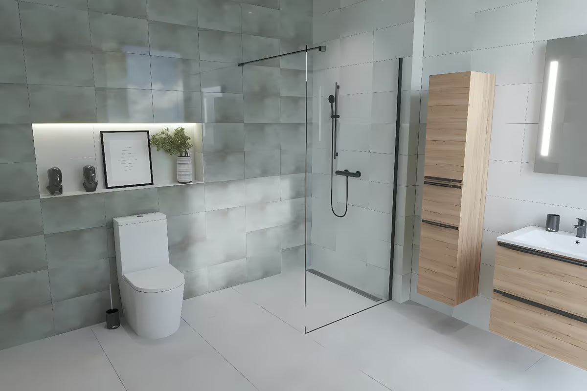 Walk-in sprchová zástěna SAT Walk-in 70 cm s čirým sklem a matně černými profily