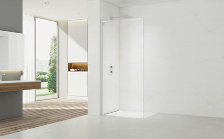 Bílá walk-in sprchová zástěna SAT Walk-in 70 cm s čirým bezpečnostním sklem a úpravou EasyClean.