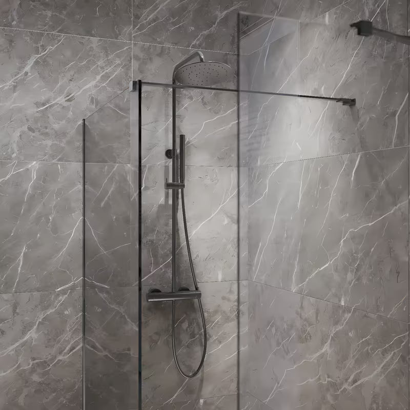 SAT Walk-in sprchová zástěna Walk-In 80 cm v černém provedení s čirým sklem a PVD Gun metal zavětrováním.