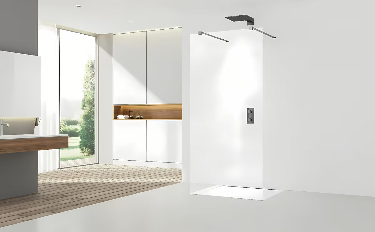 SAT Walk-in ścianka prysznicowa Walk‑in- 80 cm w czarnym wykończeniu, z przezroczystym szkłem bezpiecznym i powłoką EasyClean.