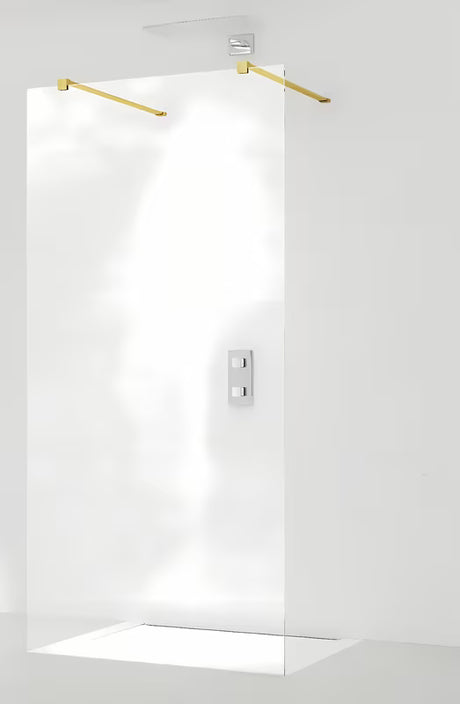 Walk-in sprchová zástěna SAT Walk-in 80 cm z čirého skla se zlatými upevňovacími rameny