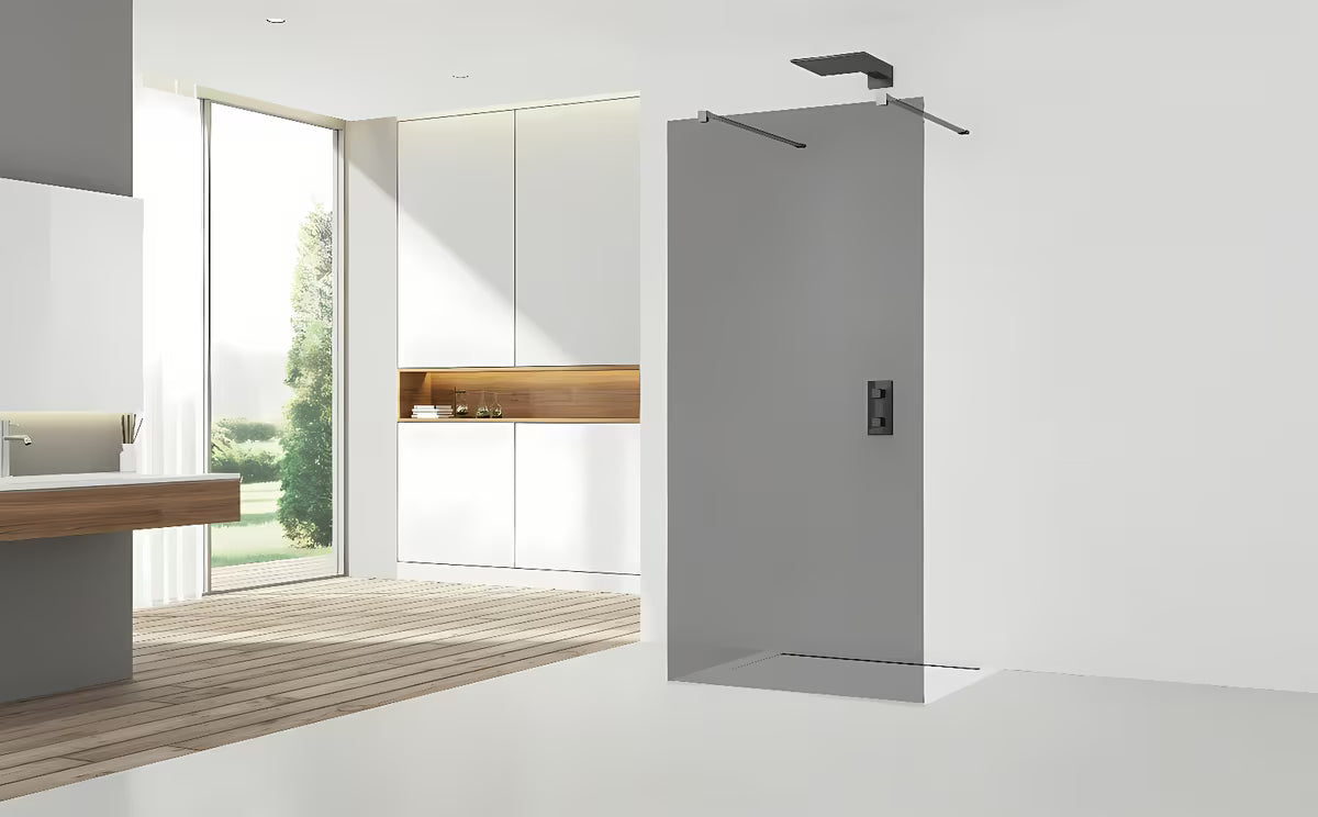 SAT Walk-in walk in Dušo-Sienelė 90 cm juodos spalvos, su berėmiu stiklu