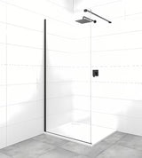 Černá walk-in sprchová zástěna SAT Walk-in 90 cm s čirým bezpečnostním sklem