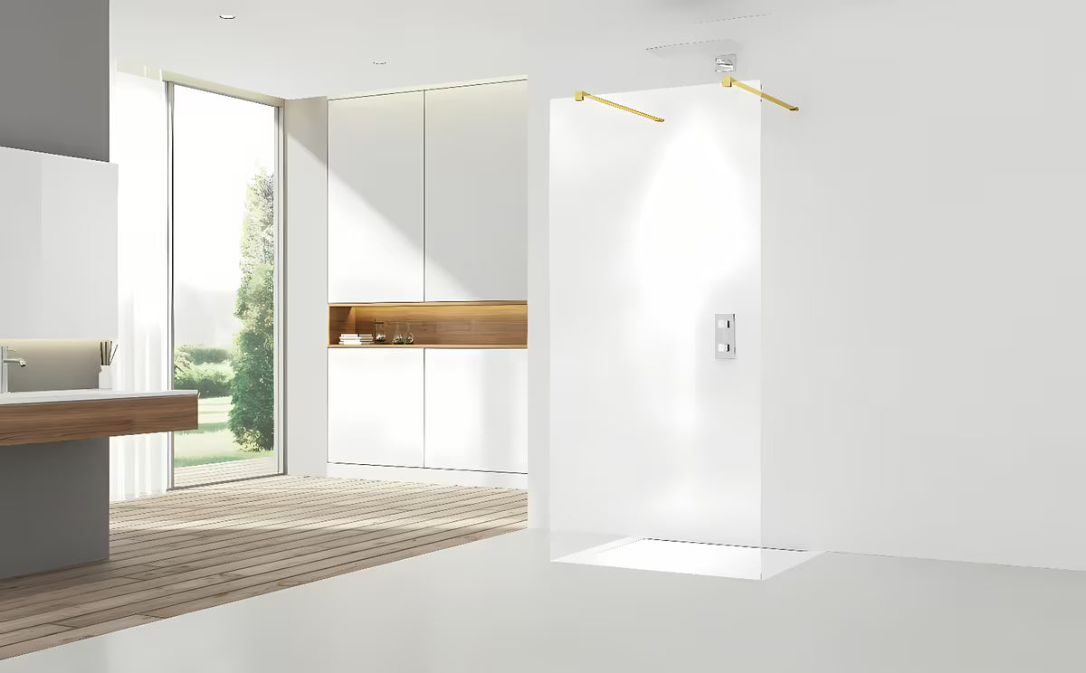 Sprchová zástěna Walk-In SAT Walk-in 90 cm s čirým sklem a zlatými upevňovacími rameny