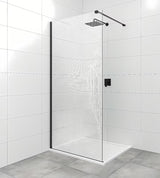 Černé upevňovací rameno SAT Walk-in s klouby pro stabilní uchycení walk-in skla