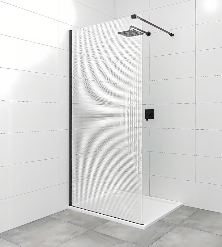 Černé upevňovací rameno SAT Walk-in s klouby pro stabilní uchycení walk-in skla