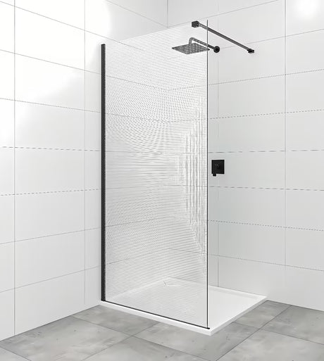 Černé upevňovací rameno SAT Walk-in s klouby pro stabilní uchycení walk-in skla