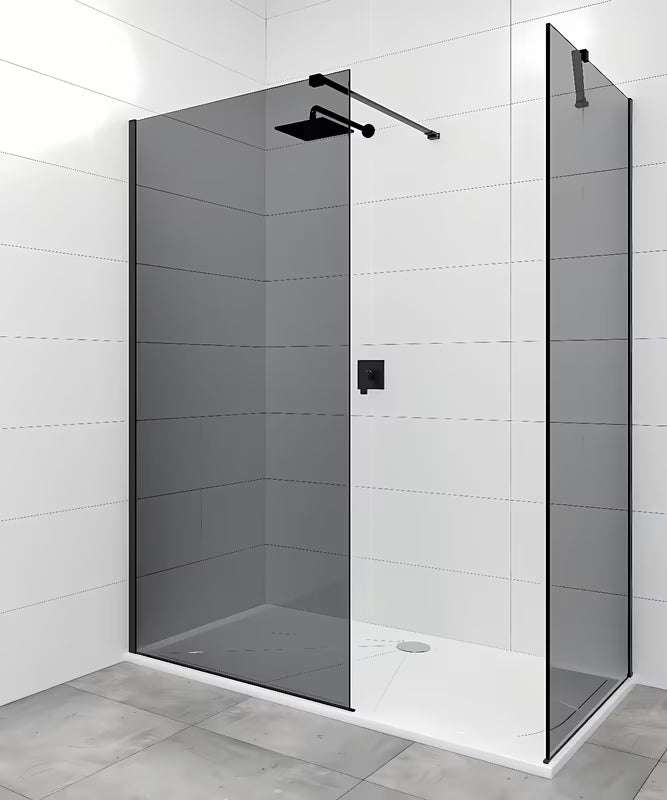 Černé upevňovací rameno SAT Walk-in s klouby pro stabilní uchycení walk-in skla
