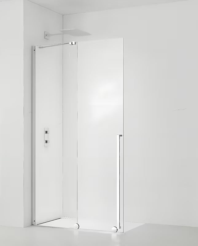 Tuš stijena Walk-In SAT Xmotion 110 cm u krom izvedbi s prozirnim staklom i kliznim sustavom