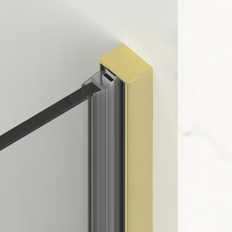 Sprchové dveře SAT Walk-In Xmotion 110 cm v zlatém lesklém provedení s čirým sklem a posuvným otevíráním.