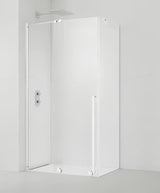 Obdélníkový sprchový kout SAT Xmotion 110x90 cm v bílé barvě s čirým sklem a posuvným otevíráním.