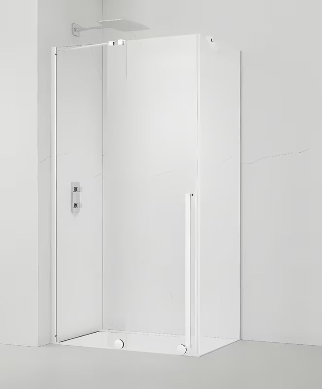 Obdélníkový sprchový kout SAT Xmotion 120x90 cm v bílé barvě s čirým sklem a posuvným otevíráním.
