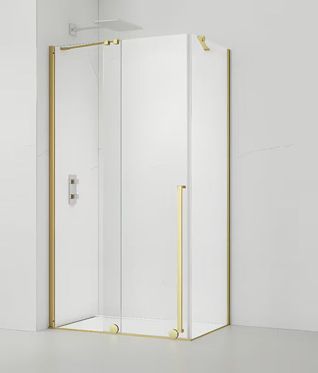 Sprchový kout SAT Xmotion 120x90 cm s čirým sklem a zlatým lesklým profilem, bezrámové provedení