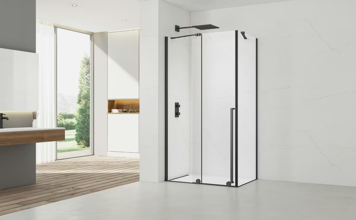 Obdélníkový sprchový kout SAT Xmotion 120x80 cm v černém provedení s čirým sklem a posuvnou zástěnou