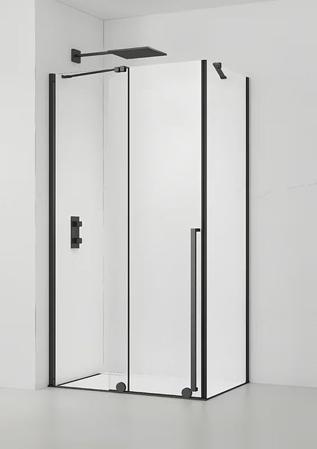 Sprchový kout SAT Xmotion 120x90 cm v černém provedení s čirým sklem a posuvným systémem