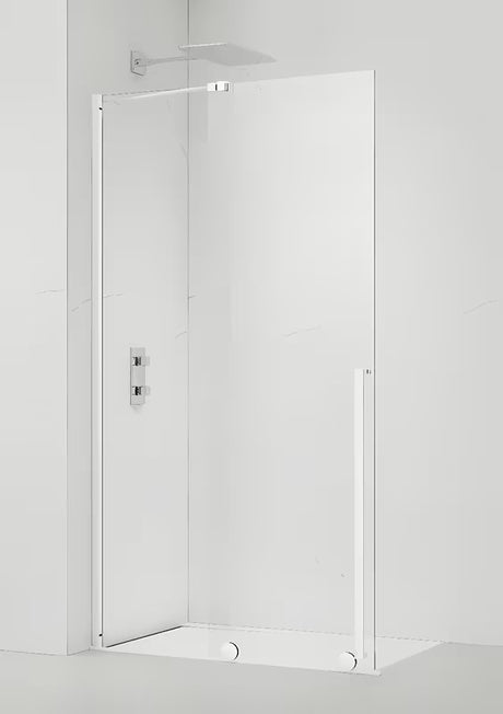 Walk-in sprchová zástěna SAT Xmotion 140 cm s bílými profily a čirým sklem bez dekoru