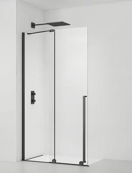 Sprchová zástěna walk-in SAT Xmotion 140 cm s čirým sklem, posuvným systémem a černými profily