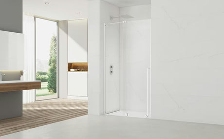 Sprchové dveře SAT Xmotion Walk-In 140 cm v bílé barvě s čirým sklem a posuvným otevíráním