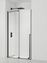 Sprchové dveře walk-in SAT Walk-In Xmotion 140 cm v černém provedení s čirým sklem a posuvným systémem.