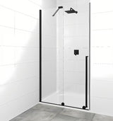 Sprchové dveře walk-in SAT Walk-In Xmotion 140 cm v černém provedení s čirým sklem a posuvným systémem.
