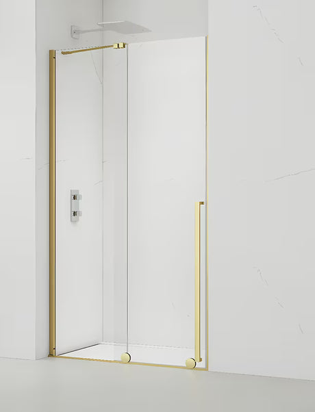 Sprchové dveře SAT Walk-In Xmotion 140 cm se zlatým lesklým profilem a čirým sklem
