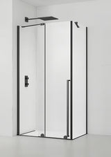 Obdélníkový sprchový kout SAT Xmotion 140x80 cm v černém provedení s čirým sklem a posuvným systémem.