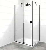 Obdélníkový sprchový kout SAT Xmotion 140x80 cm v černém provedení s čirým sklem a posuvným systémem.