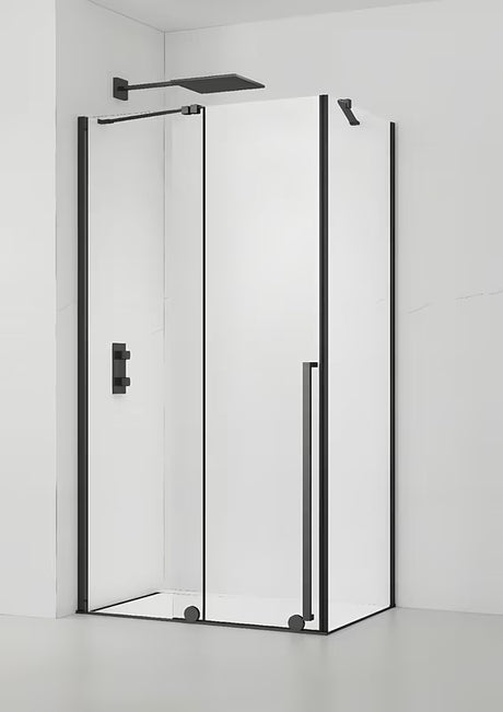 Sprchový kout SAT Xmotion 140x90 cm v černém provedení s čirým sklem a posuvným otevíráním