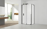 Obdélníkový sprchový kout SAT Walk-In Xmotion 100x80 cm v černém provedení s čirým sklem a posuvnými dveřmi.