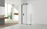 Černá walk-in sprchová zástěna SAT Walk-In Xmotion 110 cm s čirým sklem a posuvným systémem.