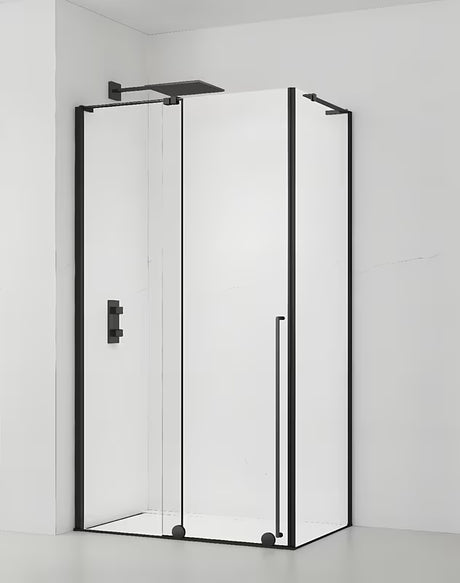 Sprchový kout SAT Walk-In Xmotion 110x100 cm v černé barvě s posuvnými dveřmi a čirým sklem