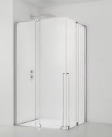 Obdélníkový sprchový kout SAT Walk-In Xmotion 90x120 cm v lesklém chromu s čirým sklem a posuvnými dveřmi.