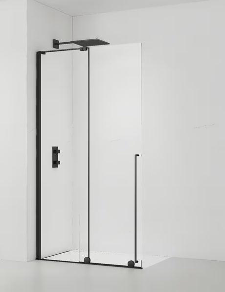 Černá sprchová zástěna Walk-In SAT Walk-In Xmotion 140 cm s čirým sklem a posuvným systémem