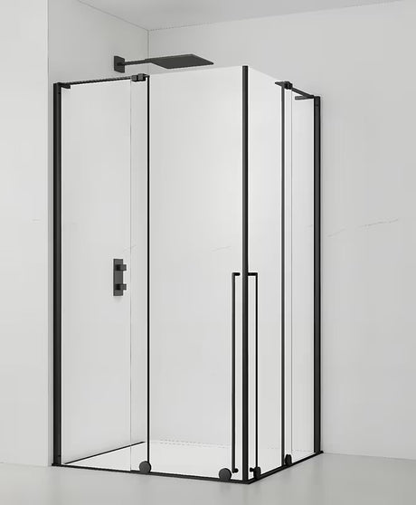Čtvercový sprchový kout SAT Walk-In Xmotion 90x90 cm v černém provedení s čirým sklem