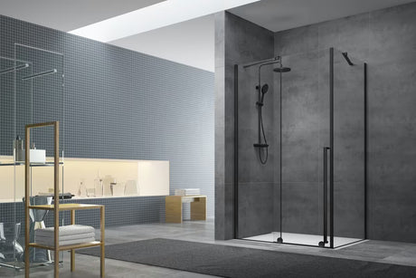 Boční zástěna ke sprchovým dveřím SAT Walk-In Xmotion 87,5 cm v černém provedení s čirým sklem
