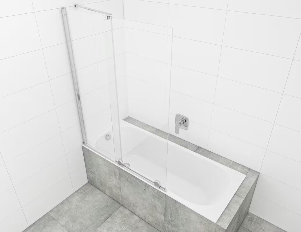 Vanová zástěna SAT Walk-In Xmotion 150 cm v chromovém provedení s posuvným dílem a úpravou Easy Clean