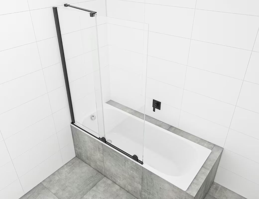 Posuvná vanová zástěna SAT Walk-In Xmotion s čirým sklem a černými profily
