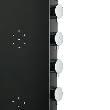 Černý sprchový panel SIKO se 4 funkcemi včetně hlavové a ruční sprchy, vodopádu a masážních trysek.
