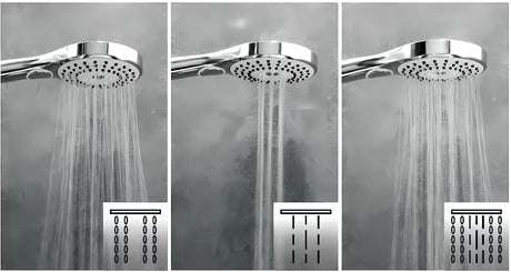 Chromová ruční sprcha SIKO v oblém designu s průměrem 115 mm a přepínáním 3 proudů tlačítkem.