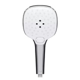 Bílá ruční sprcha SIKO s chromem, průměr 12 cm, se 3 proudy a tlačítkem pro přepínání.