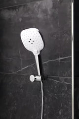 Bílá ruční sprcha SIKO s chromem, průměr 12 cm, se 3 proudy a tlačítkem pro přepínání.