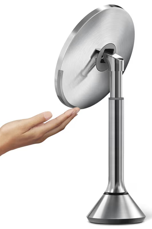 Kosmetické zrcátko Simplehuman Dual Touch v kartáčované nerezové oceli s Tru-lux LED osvětlením a zvětšením 5x.