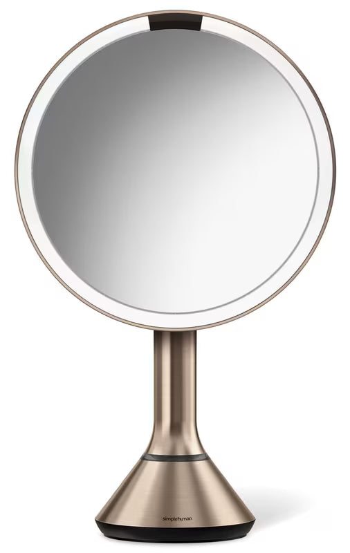 Kosmetické zrcátko Simplehuman Dual Touch v barvě rose gold s Tru-lux LED osvětlením a dotykovým ovládáním jasu.