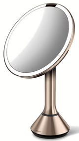 Kosmetické zrcátko Simplehuman Dual Touch v barvě rose gold s Tru-lux LED osvětlením a dotykovým ovládáním jasu.