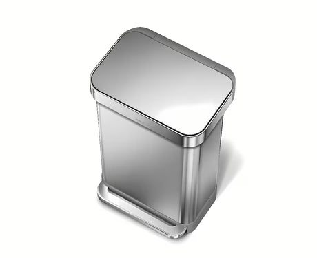 Pedálový odpadkový koš Simplehuman 45 l z kartáčované nerez oceli s tichým zavíráním víka.