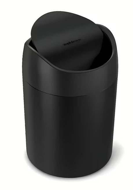 Černý stolní odpadkový koš Simplehuman Mini s vyklápěcím víkem a objemem 1,5 l.