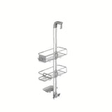 Dušo lentynėlė Simplehuman Shower caddy iš nerūdijančio plieno medžiagų su reguliuojamomis lentynėlėmis ir siurbtukais pro stabiliam tvirtinimui.